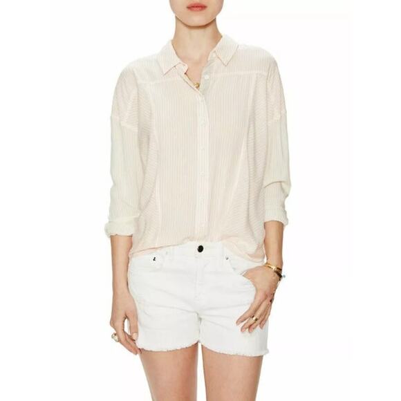 Free People Blouse Shirt S Cape Town Colorblock Stripe Long Sleeve Peach Combo - Picture 1 of 15